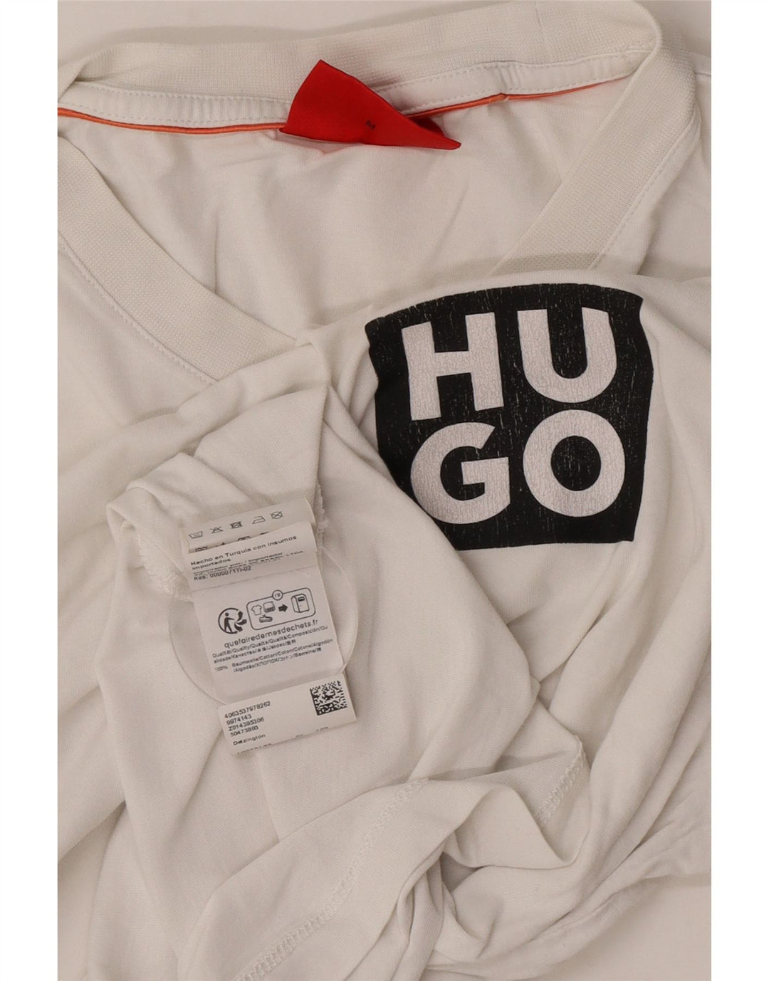 Męska koszulka z grafiką Hugo Boss, średnia biała bawełna