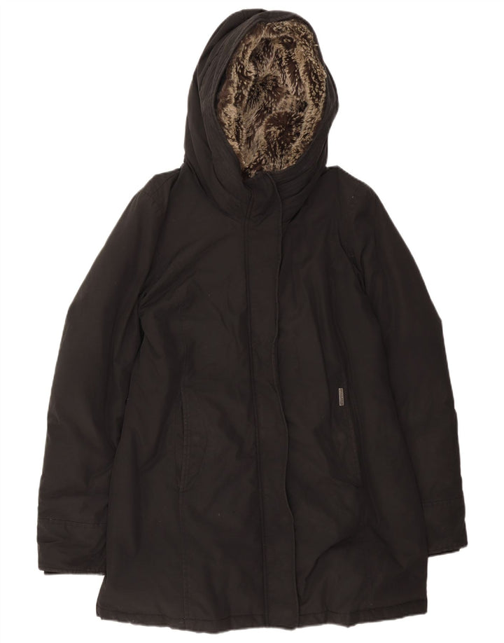 Damska ocieplana kurtka z kapturem Woolrich UK 14, średnia czarna bawełna