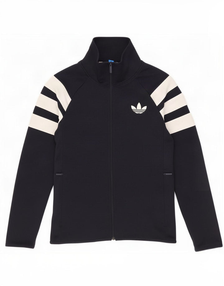 Adidas Męska bluza dresowa, mała, granatowa, z blokami kolorów, poliestrowa