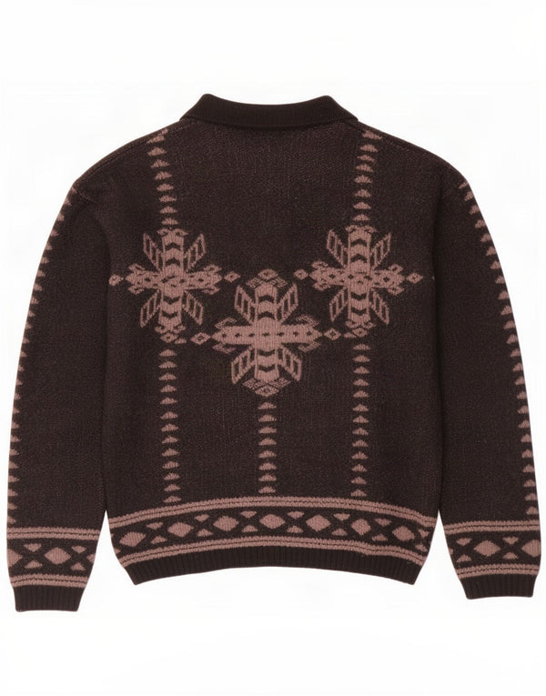 Vintage męski sweter polo IT 50 średni brąz Fair Isle