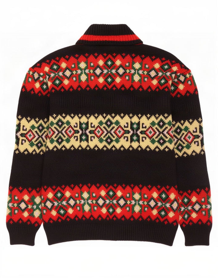 Męski sweter Foxhound z wywijanym dekoltem, duży, czarny Fair Isle