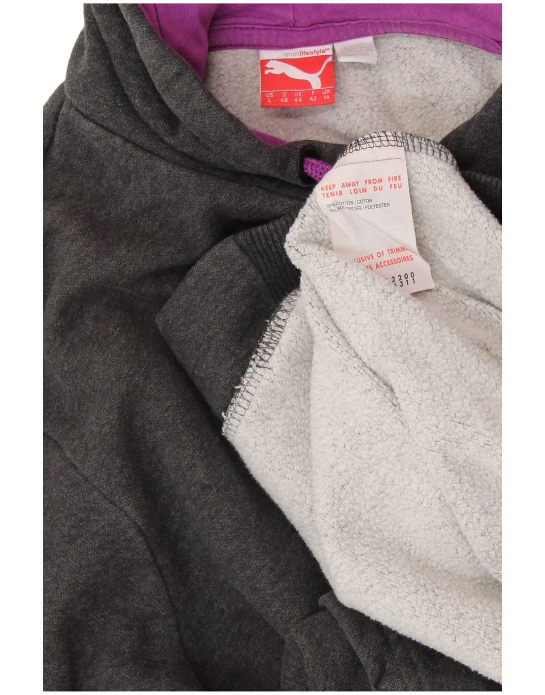 Damski sweter z kapturem i grafiką PUMA UK 14, duży, szary, bawełniany