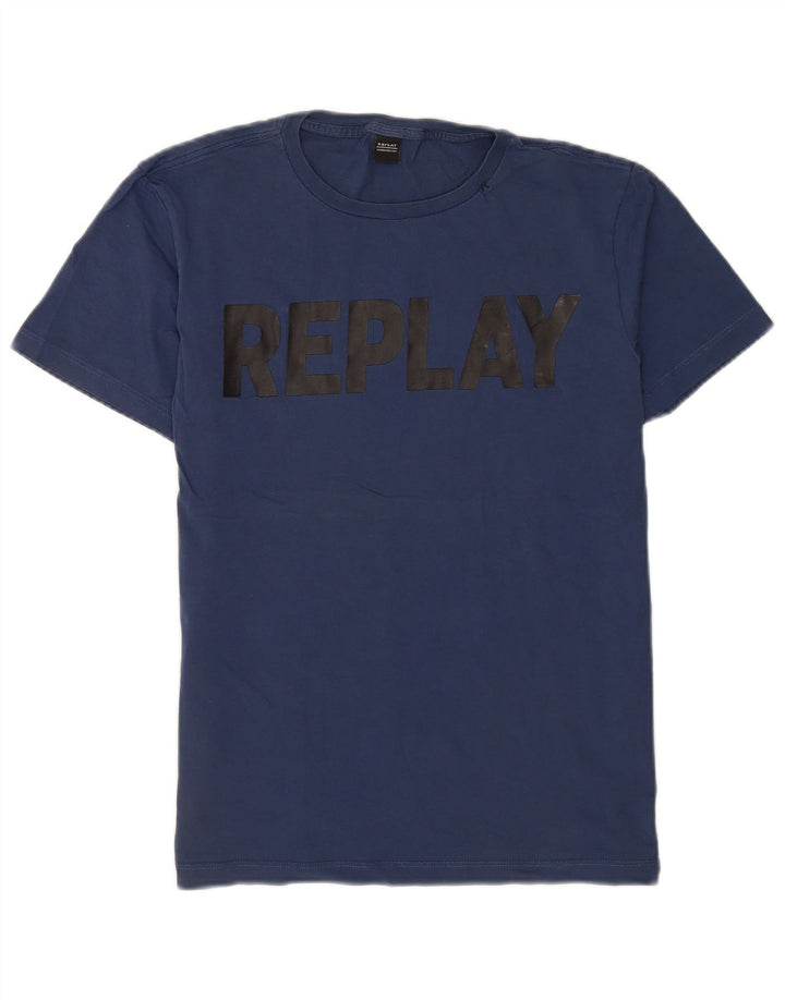 Męska koszulka Replay Regular Graphic Top Medium Granatowa