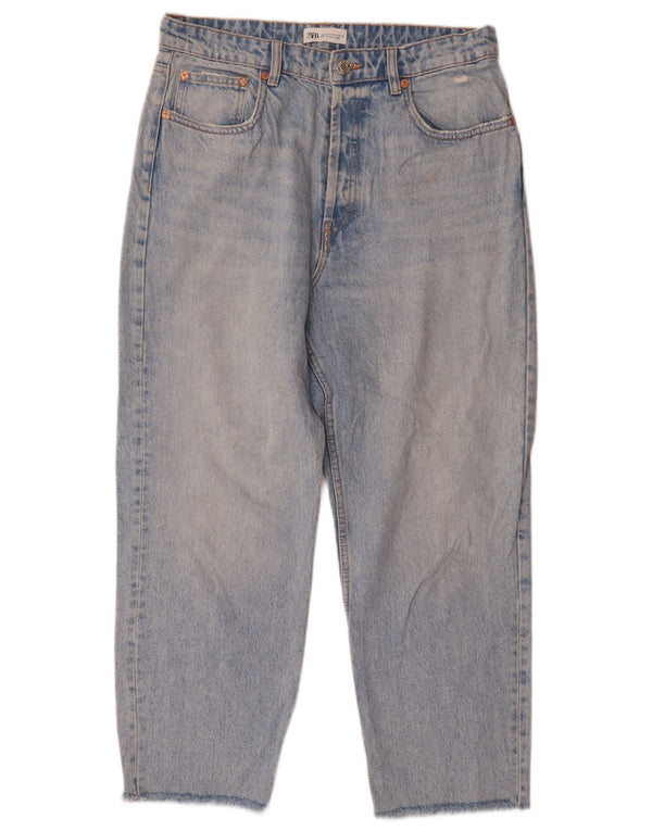 Damskie jeansy Zara Crop z wysokim stanem EU 44 XL W34 L26 Niebieskie