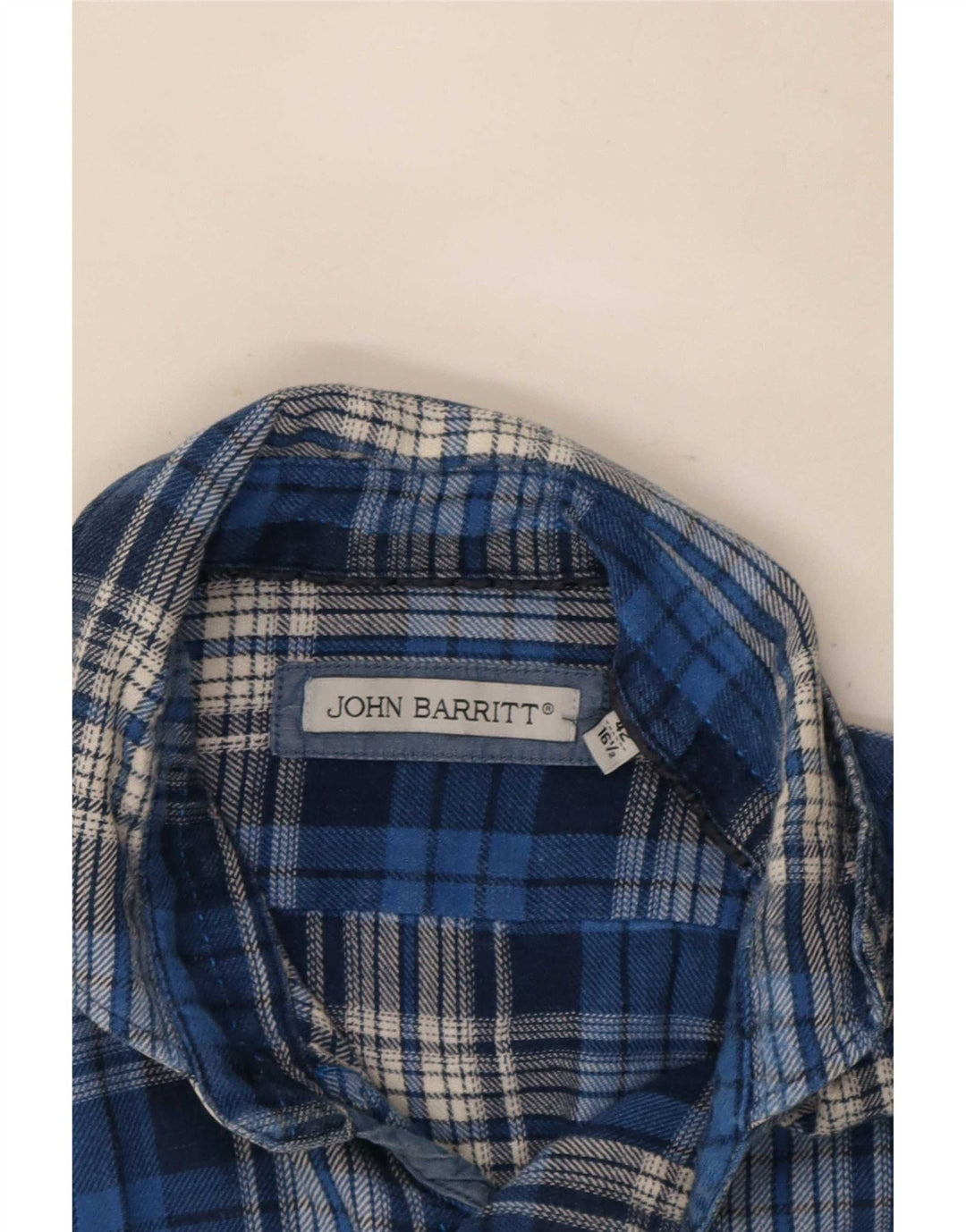 Męska koszula flanelowa John Barritt, rozmiar 42 16 1/2, duża, niebieska bawełniana krata