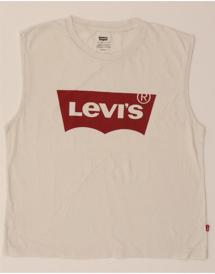 LEVI'S Womens Graphic Vest Top UK 10 Small White Vintage Levi's and Second-Hand Levi's from Messina Hembry 