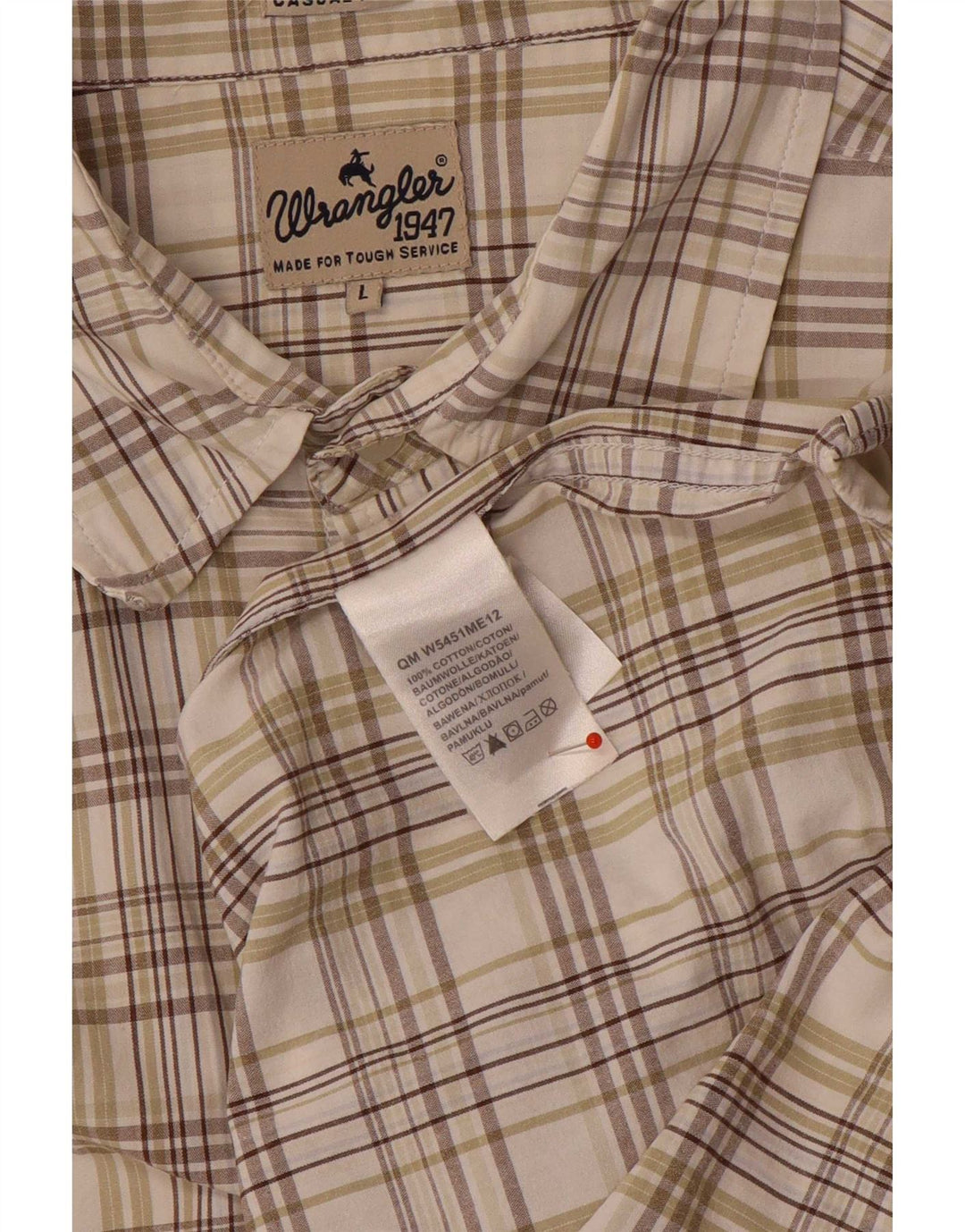 Koszula męska z krótkim rękawem Wrangler, duża, beżowa, bawełniana w kratę