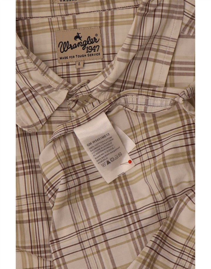 Koszula męska z krótkim rękawem Wrangler, duża, beżowa, bawełniana w kratę