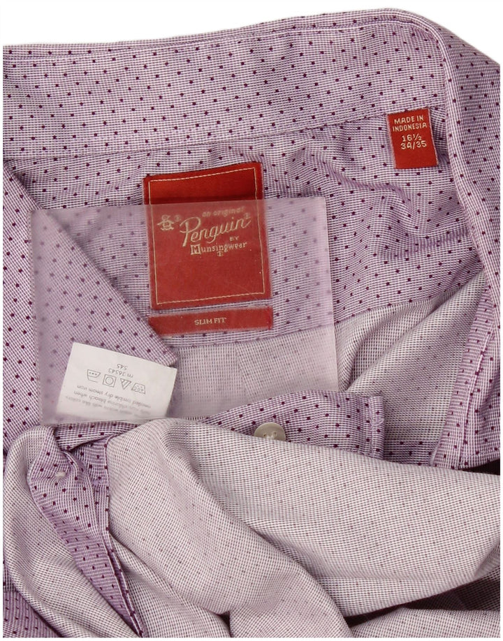 Męska koszula o dopasowanym kroju Penguin, rozmiar 16 1/2, duża, fioletowa bawełna w cętki