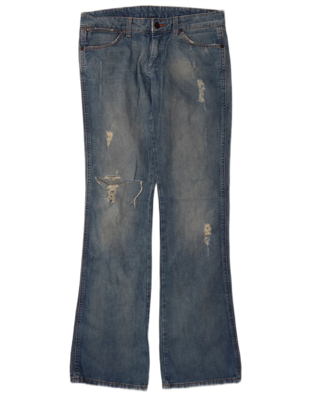 Wrangler Damskie Megan Distressed Bootcut Jeansy W28 L34 Niebieskie Bawełniane