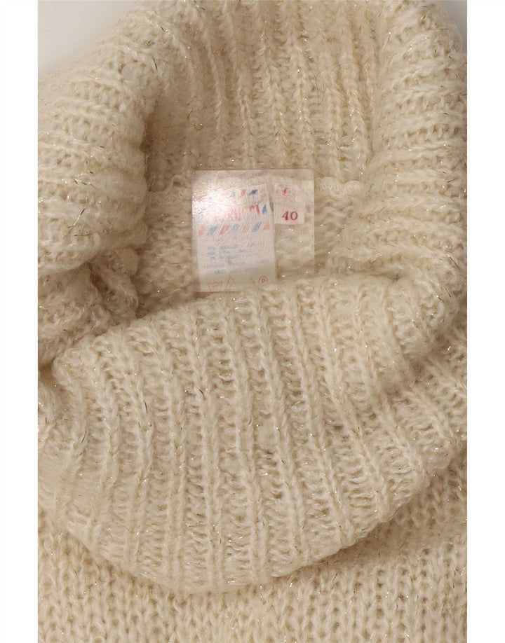 Fiorucci Damski sweter z wywijanym dekoltem EU 40 Średni biały retro