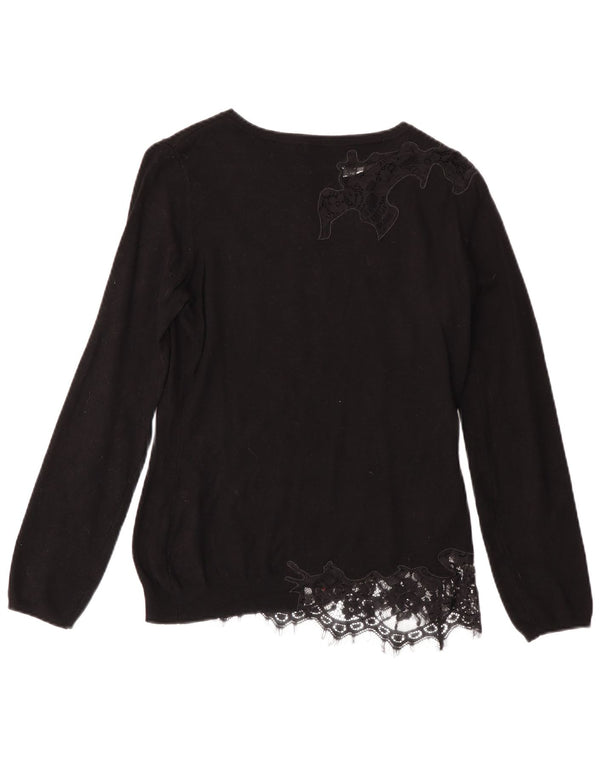 DESIGUAL Damski sweter z dekoltem w łódkę UK 6 XS, czarny w kwiaty