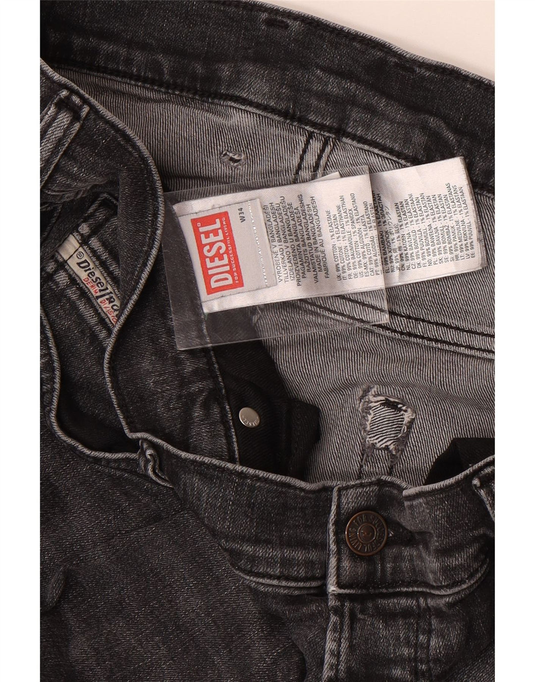 Męskie jeansy Diesel Slim W34 L33 Szara bawełna