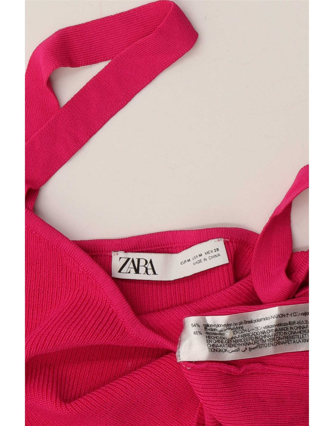 Damski dzianinowy krótki top Zara UK 12, średni różowy nylon