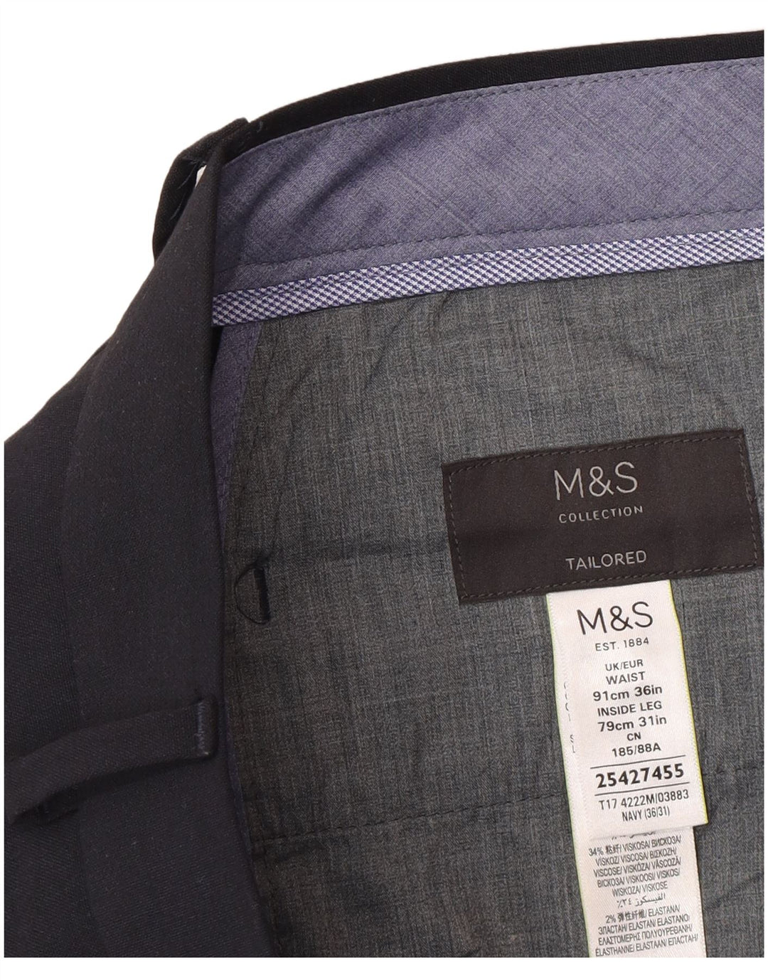 Marks & Spencer Męskie dopasowane spodnie garniturowe W36 L31 granatowe