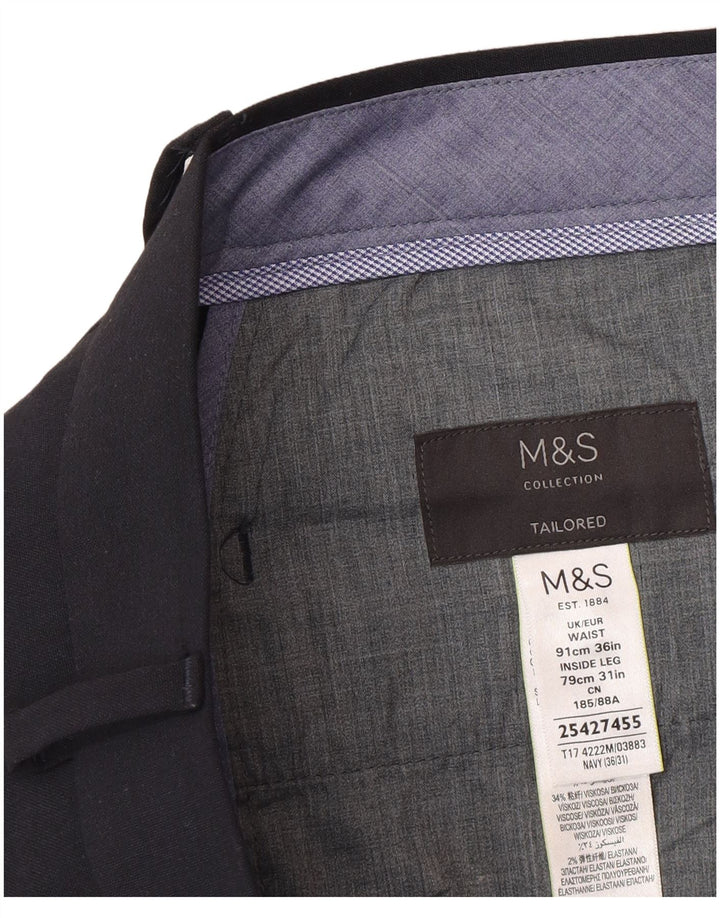 Marks & Spencer Męskie dopasowane spodnie garniturowe W36 L31 granatowe
