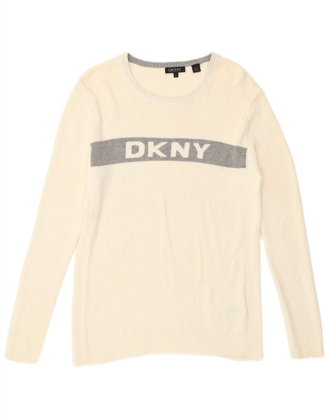 Męski sweter Dkny z graficznym dekoltem w łódkę Średni biały bawełniany blok kolorów