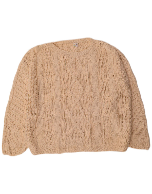 Vintage damski sweter oversize z dekoltem w łódkę, EU 36/38, mały w kolorze złamanej bieli