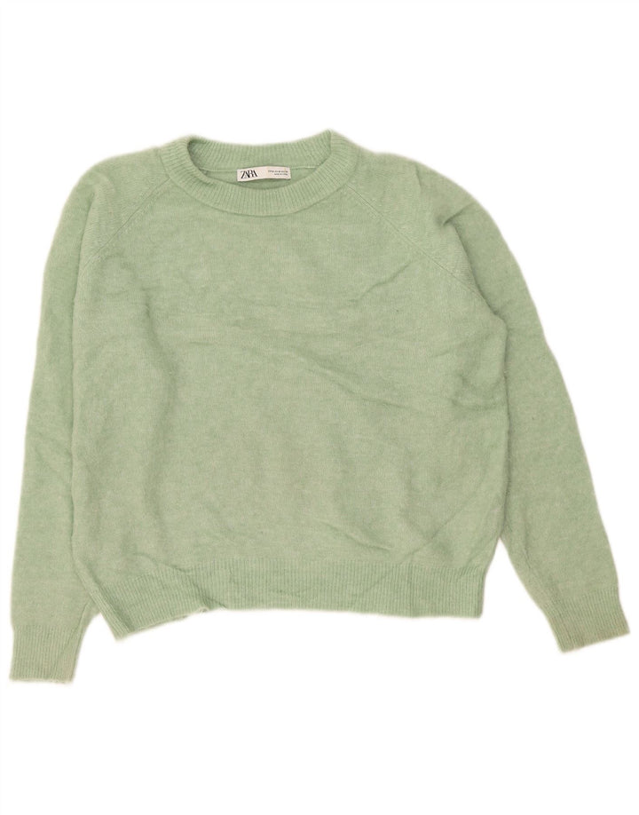Damski sweter oversize Zara z okrągłym dekoltem UK 14, średni zielony nylon