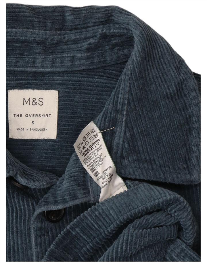 Marks & Spencer Męska koszula wierzchnia sztruksowa, mała, niebieska, bawełniana