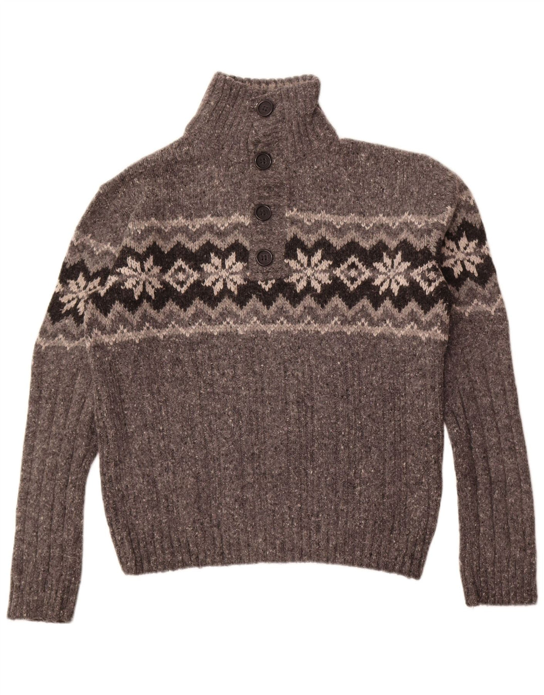 Marks & Spencer Męski sweter zapinany na guziki, duży, szary, wełniany Fair Isle