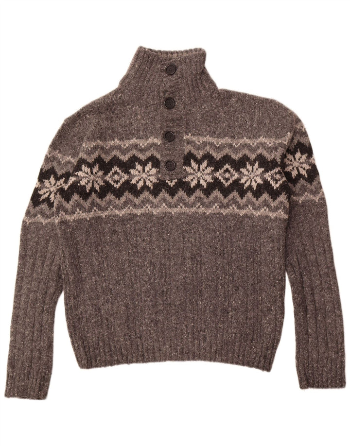 Marks & Spencer Męski sweter zapinany na guziki, duży, szary, wełniany Fair Isle
