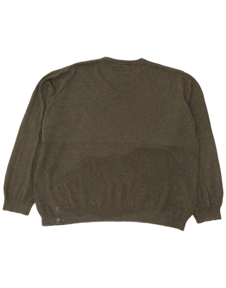 Marks & Spencer Męski sweter z okrągłym dekoltem, bawełniany khaki, 2XL