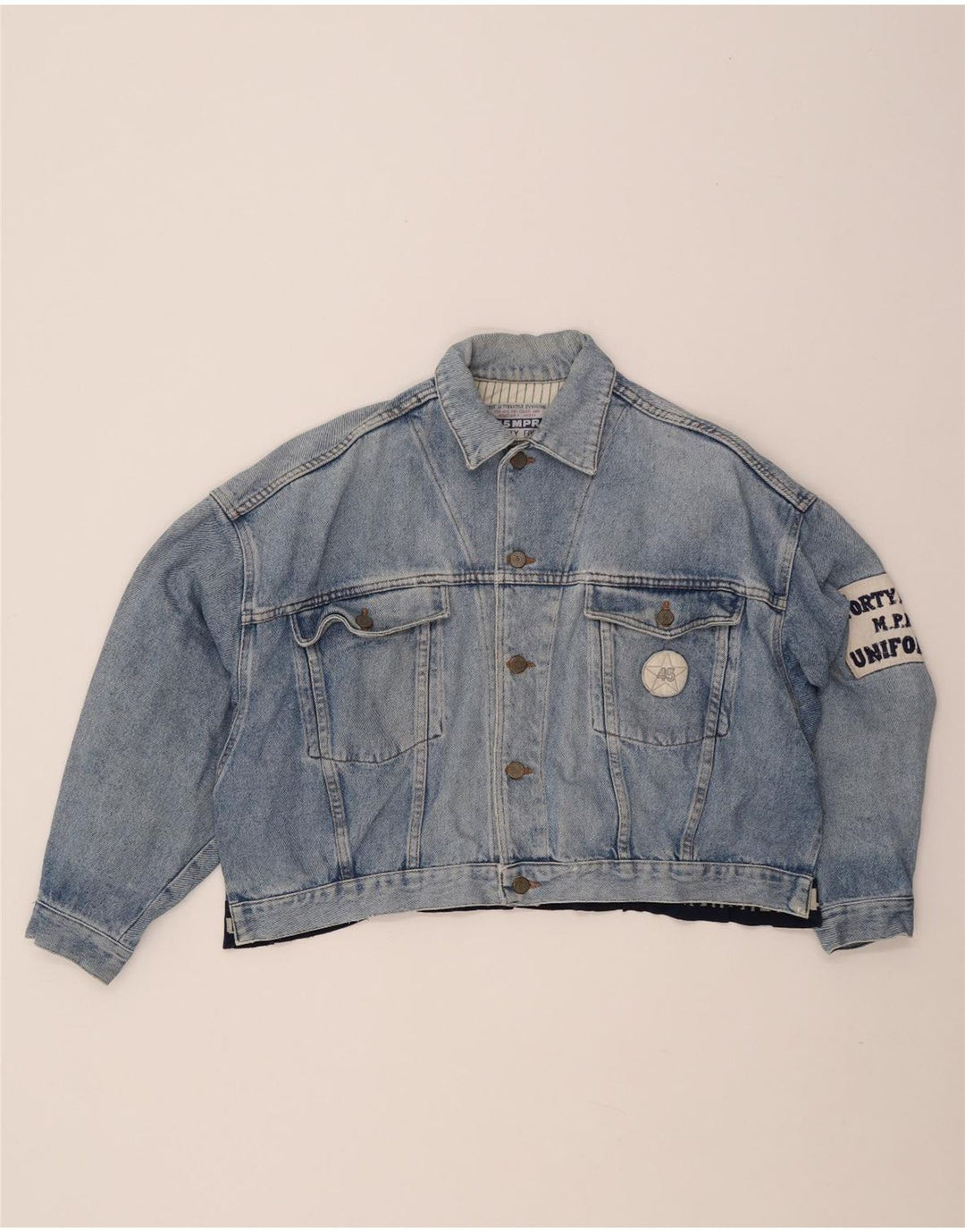 Damska kurtka jeansowa UNIFORM Crop Graphic UK 14, duża niebieska