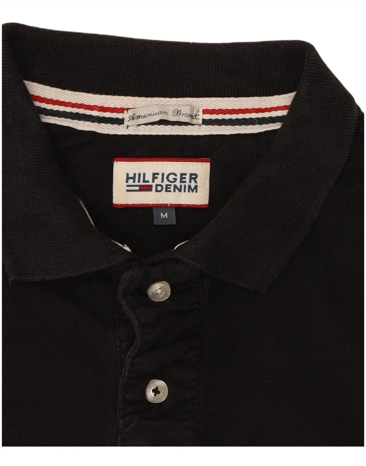 TOMMY HILFIGER Mens Polo Shirt Medium Black Cotton