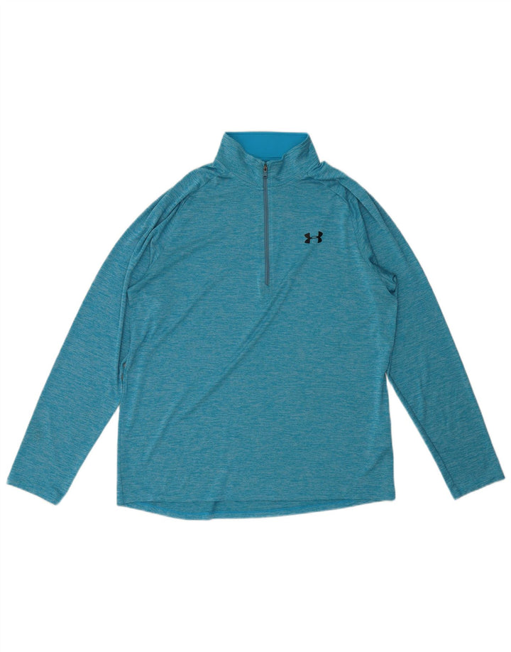 Męska koszulka Under Armour z długim rękawem, zapinana na zamek i dużym niebieskim poliestrem