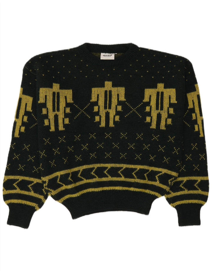 Męski sweter CIAO z okrągłym dekoltem, duży, zielony, z wełny Fair Isle
