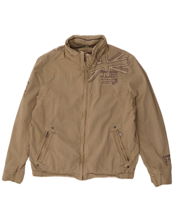 Męska kurtka bomber z kapturem Camp David, UK 42 XL, beżowa, bawełniana w paski