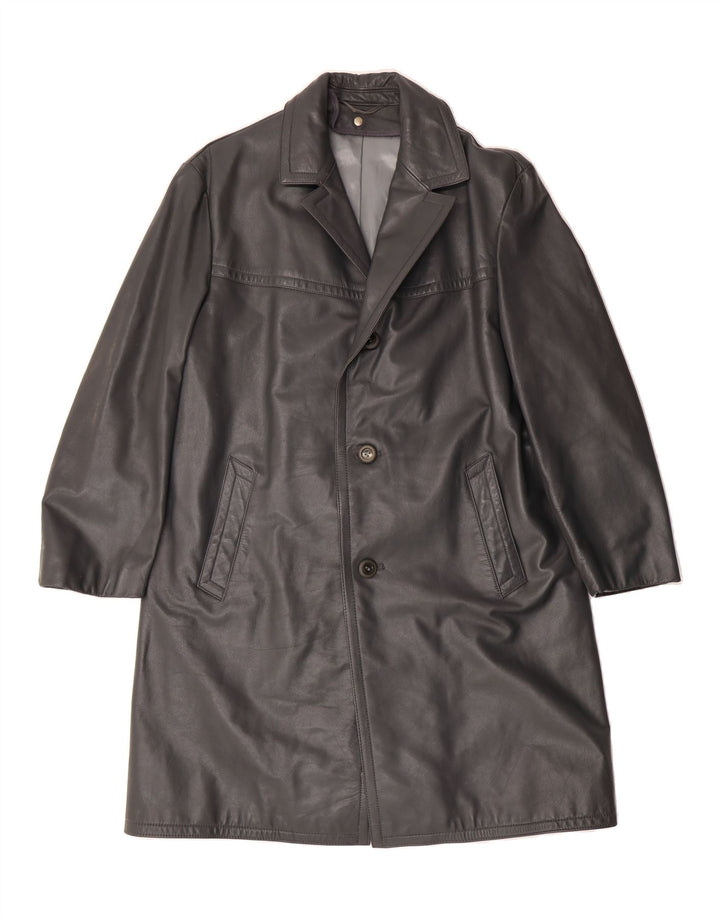 VINTAGE Mens Leather Coat IT 52 XL Grey Vintage Vintage and Second-Hand Vintage from Messina Hembry 