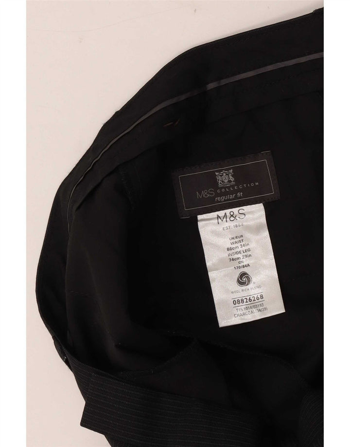 Męskie spodnie codzienne Marks & Spencer o regularnym kroju W34 L29 Szara wełna w paski