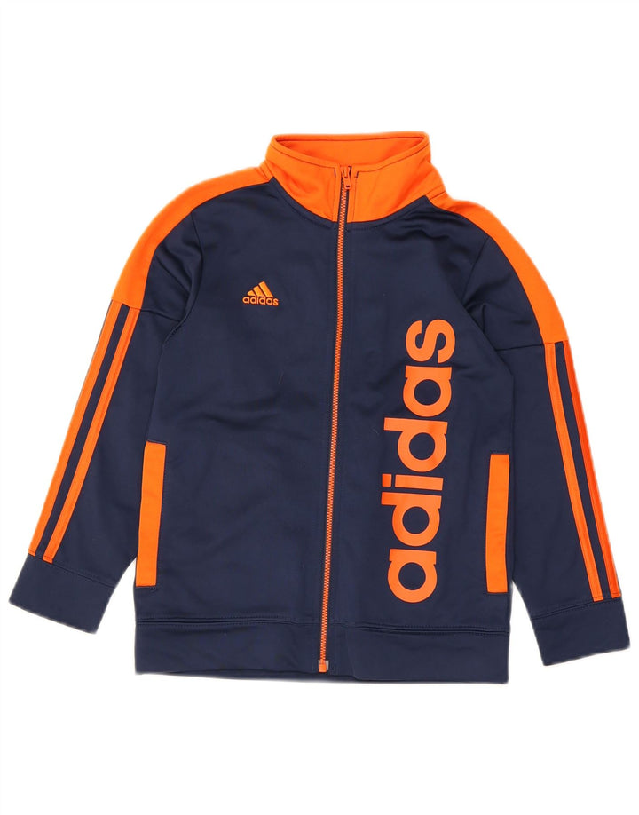 Adidas Chłopięca bluza dresowa z grafiką, 6-7 lat, granatowa, z blokami kolorów