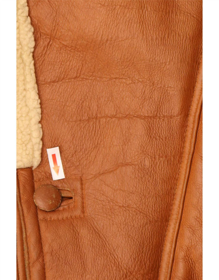 Męska kurtka shearling w stylu vintage zapinana na 3 guziki IT 48 Średni brąz Kolorblok