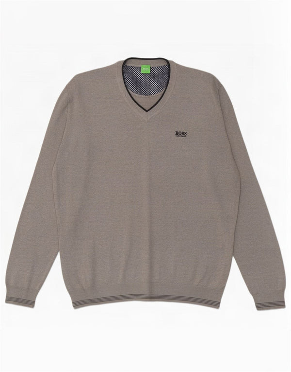 Męski sweter Hugo Boss z dekoltem w kształcie litery V, 2XL, szary, akrylowy w prążki