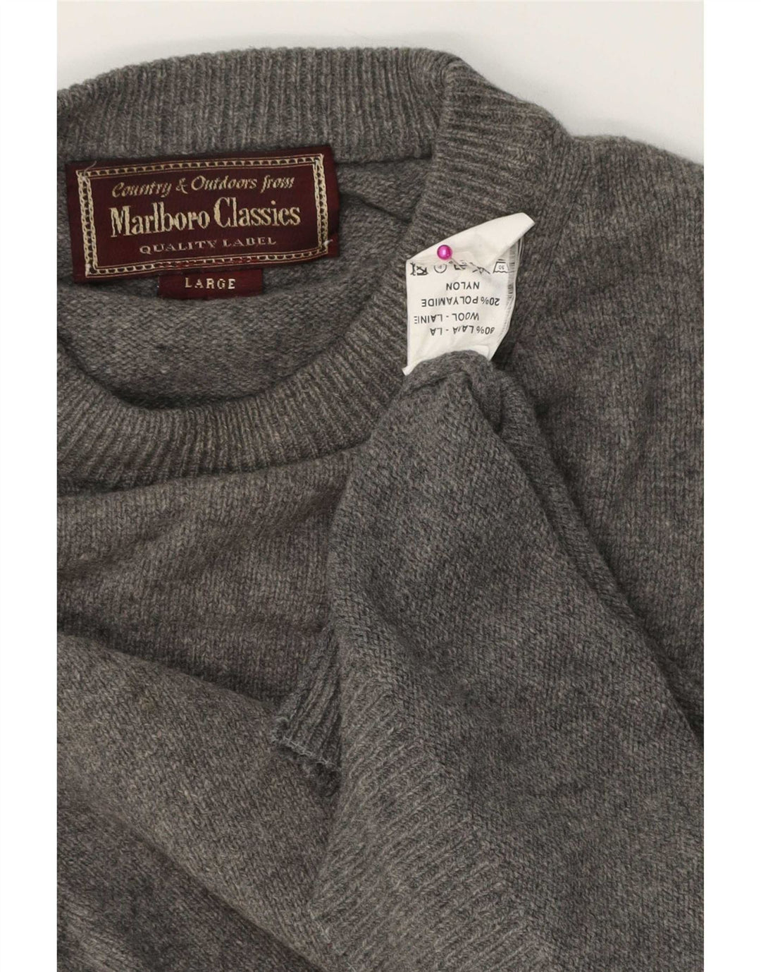 Marlboro Classics Męski sweter z okrągłym dekoltem, duży, szary, wełniany
