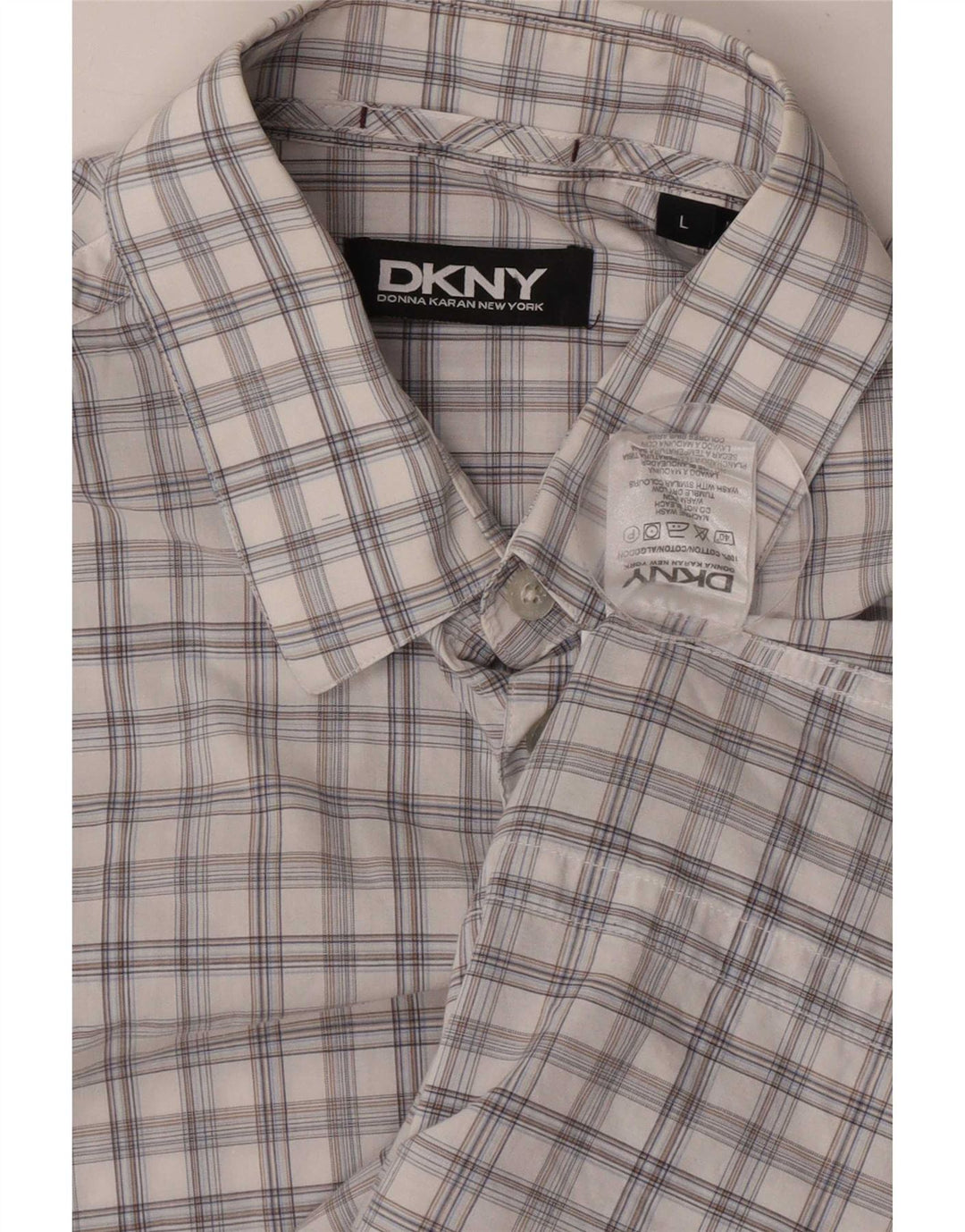 Koszula męska z krótkim rękawem Dkny, duża, bawełniana w białą kratkę