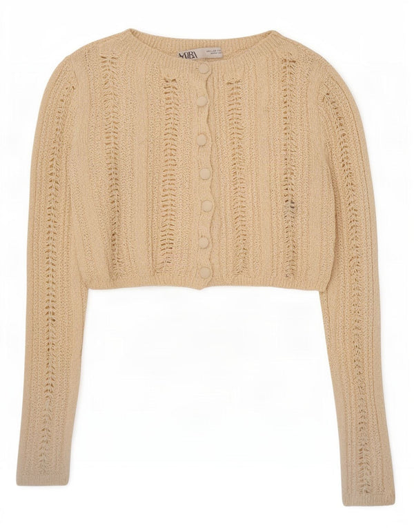 Sweter damski Zara Crop Cardigan UK 10 Small, beżowy, bawełniany