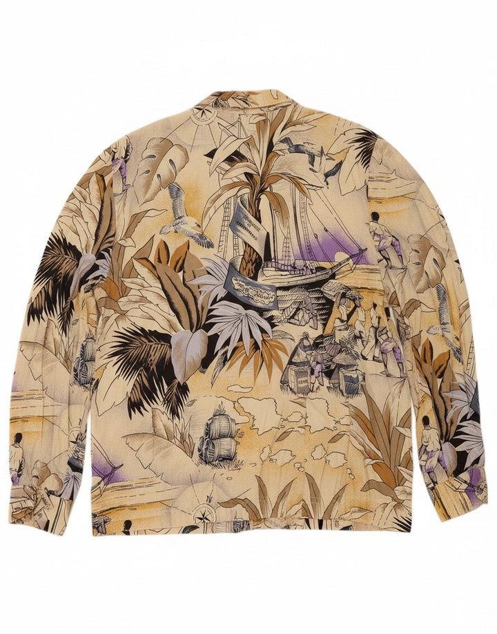 VINTAGE Womens Oversized Abstract Pattern Shirt Blouse EU 40 Medium Beige