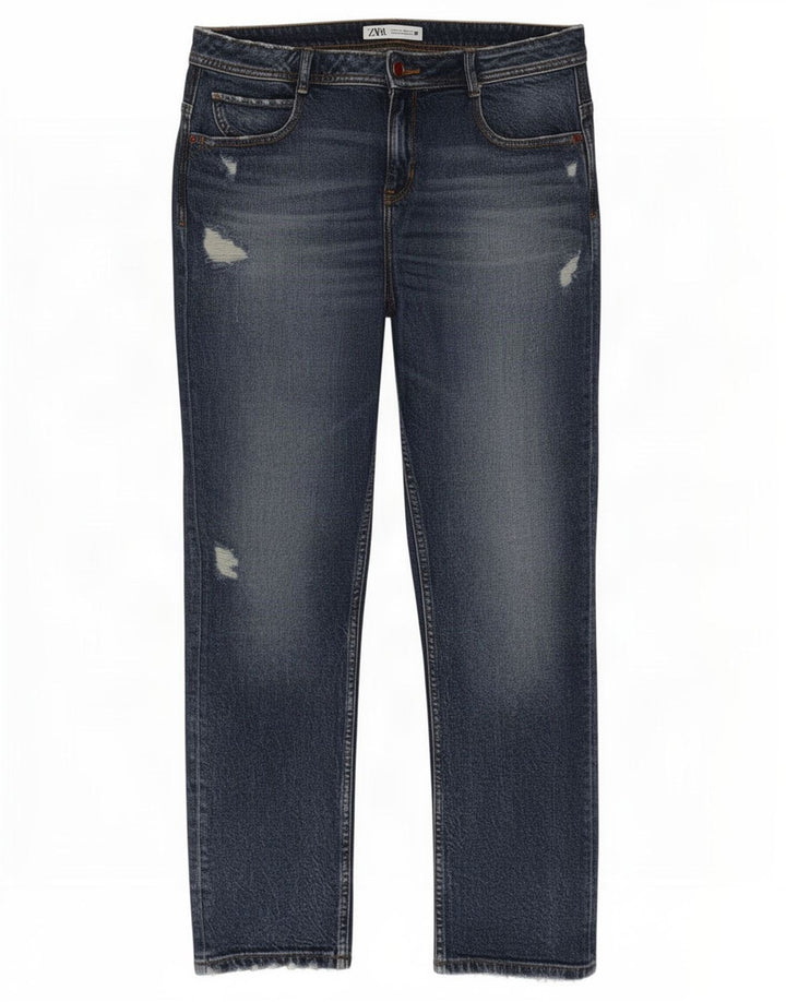 Damskie jeansy Zara w trudnej sytuacji, EU 40 Medium W30 L28, niebieska bawełna