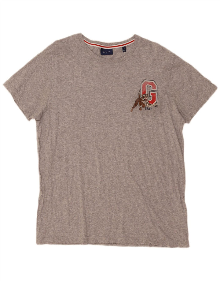 Męski T-shirt z grafiką Gant, duży, szary, bawełniany
