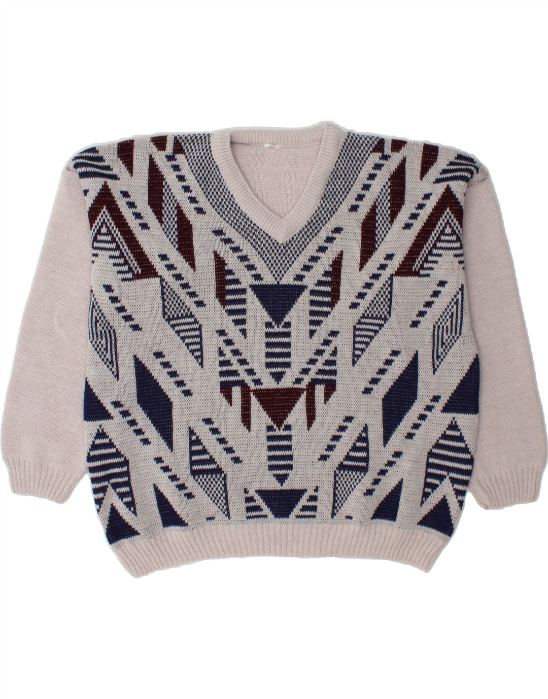 VINTAGE Mens V-Neck Jumper Sweater XL Grey Geometric Vintage Vintage and Second-Hand Vintage from Messina Hembry 