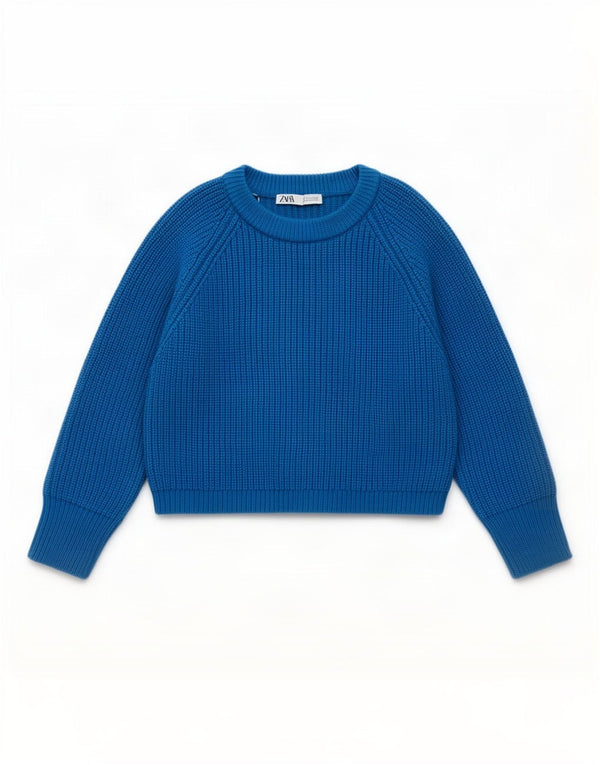 Sweter damski Zara z okrągłym dekoltem i okrągłym dekoltem UK 10, mały, niebieski akryl