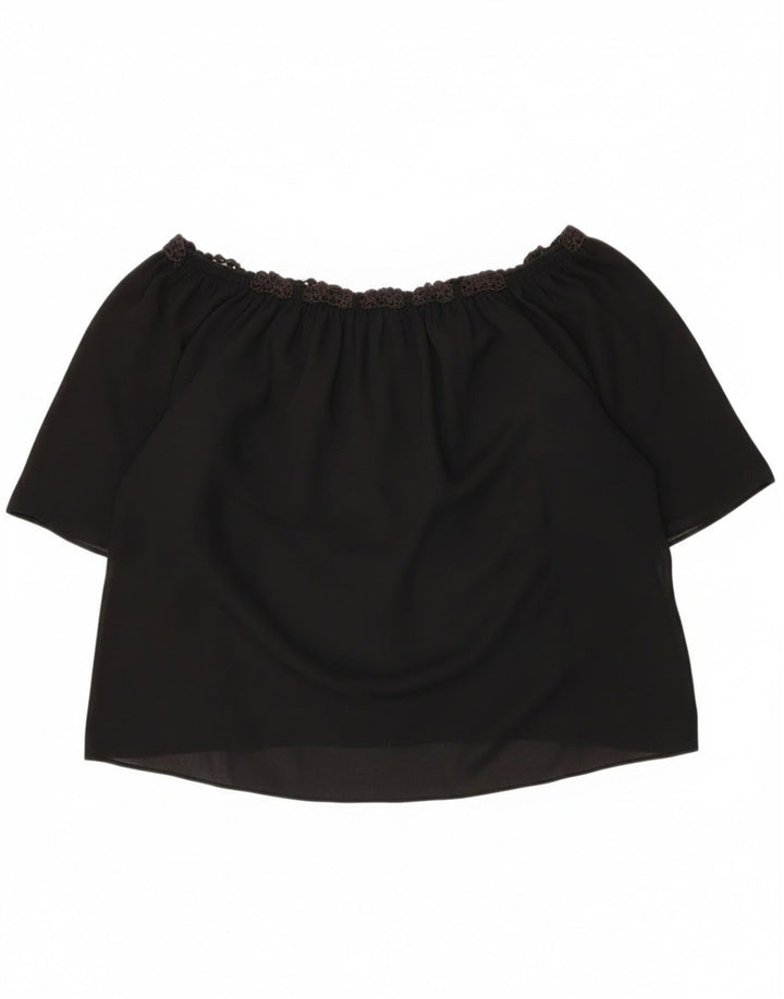 Damski top Zara Crop Oversize z odkrytymi ramionami UK 16, duży, czarny w kwiaty