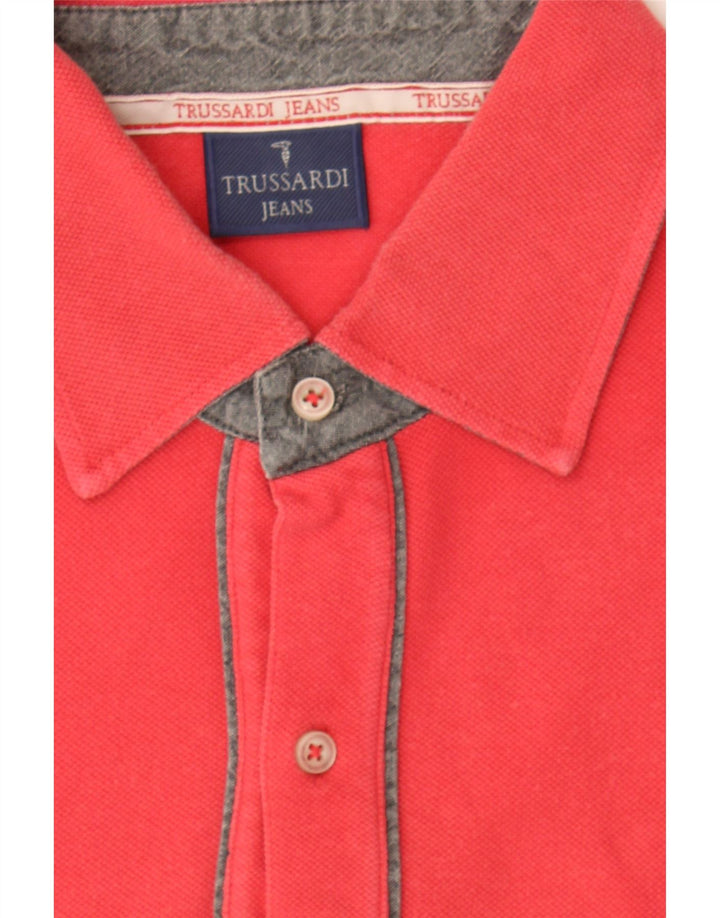 TRUSSARDI JEANS Mens Polo Shirt Large Red Cotton Vintage Trussardi Jeans and Second-Hand Trussardi Jeans from Messina Hembry 