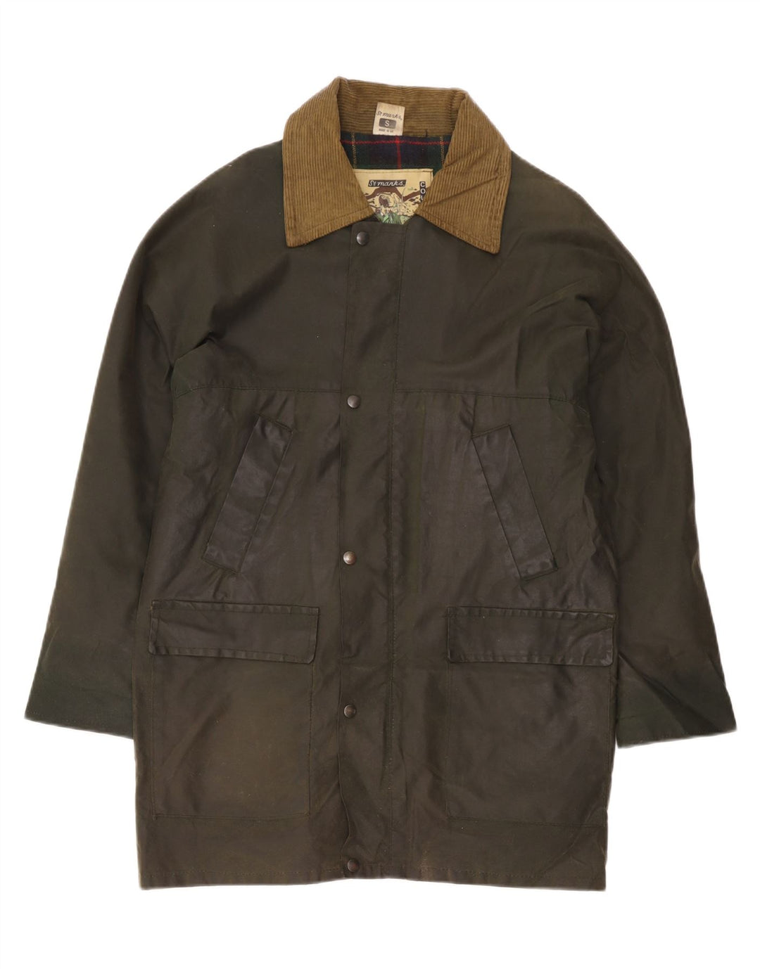 Vintage męski płaszcz z woskowanej bawełny UK 36 Small Khaki