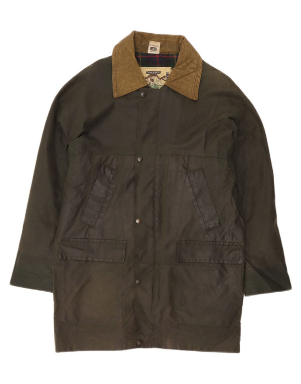 Vintage męski płaszcz z woskowanej bawełny UK 36 Small Khaki