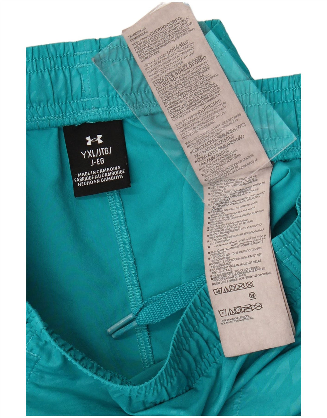 Chłopięce spodenki sportowe UNDER ARMOUR 13-14 lat XL, turkusowe, geometryczne